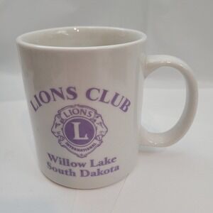 Linyi Coffee Mug Lions Club Willow Lake South Dakota Purple Logo White Ceramic